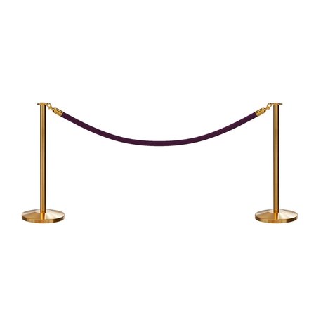 MONTOUR LINE Stanchion Post and Rope Kit Sat.Brass, 2 Flat Top 1 Purple Rope C-Kit-2-SB-FL-1-PVR-PE-PB